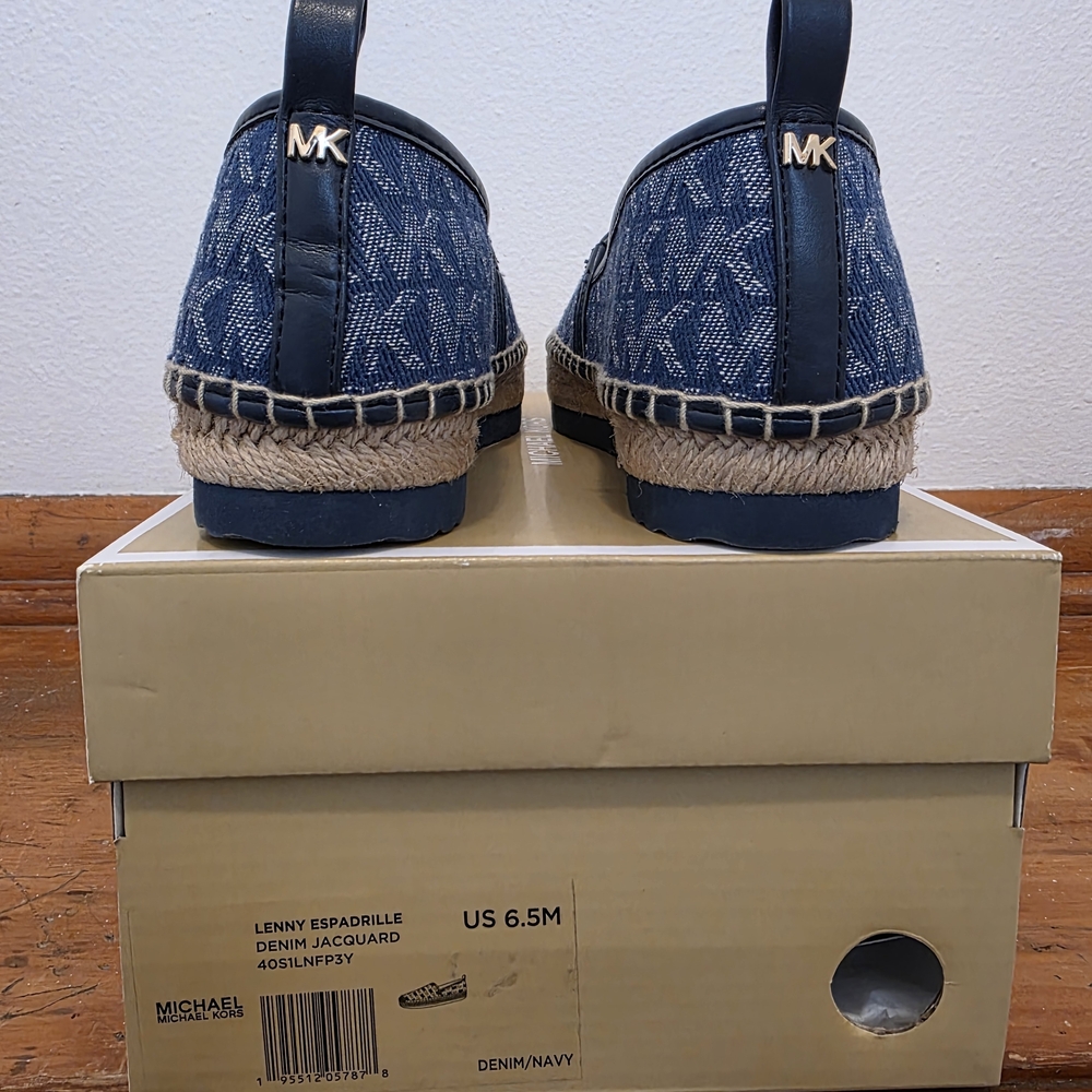 Michael Kors Lenny Logo Jacquard Slip-On Espadrille In Denim/Navy Size 6.5M - Picture 9 of 11